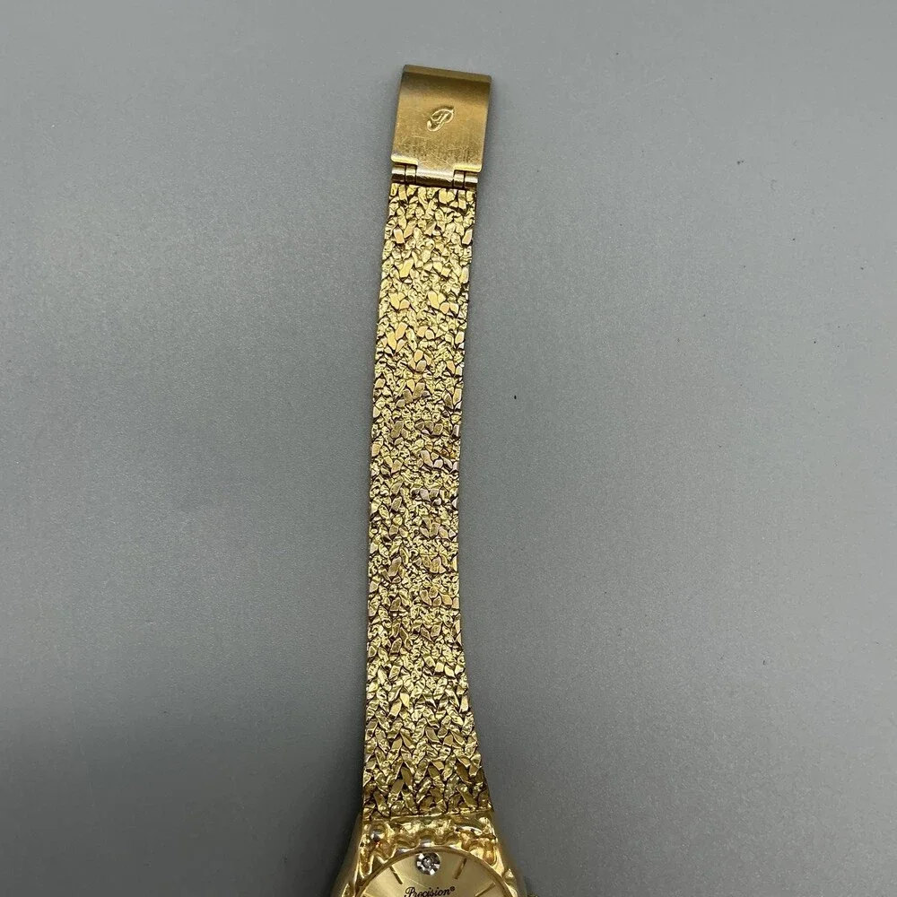 Vtg Gruen Precision Womens Watch 23mm Gold Tone Textured Bracelet New Battery